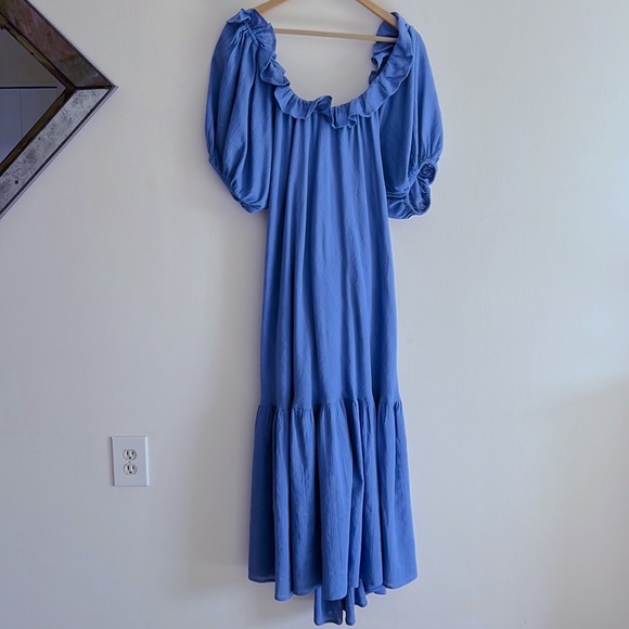Free People Kaylyn Midi Dress Blue Open Back Short Puff Sleeve Midi Dress NWOT - Picture 5 of 11